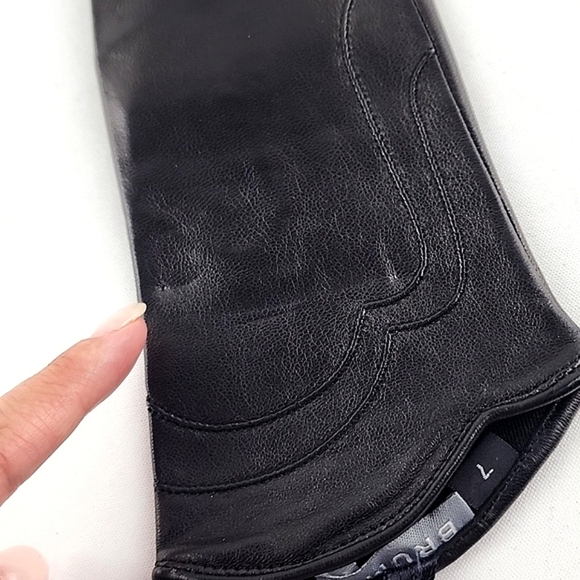 BRUME Women's Espresso Brown Leather Silk Lined Long Gloves Size 7 / M - Picture 7 of 10